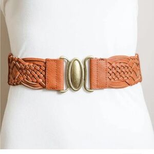 Western Braided Leather Belt with Brass Buckle